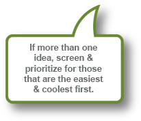 If more than one idea, screen & prioritize for those that are the easiest & coolest first.